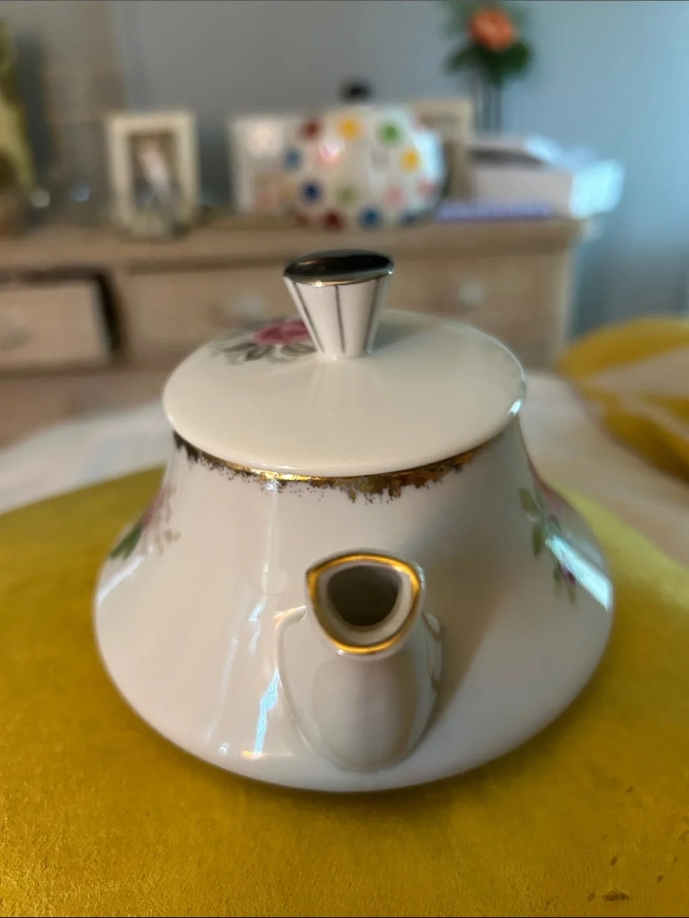Vintage Floral Porcelain Teapot - Pink Rose Design